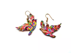 Artwork Wooden Earrings - Flying Birds earrings in 'Prisma Clouds' Artwork