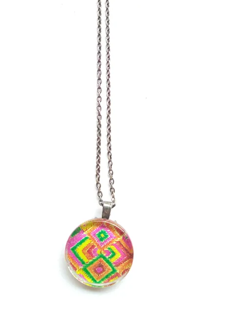 Favourite phulkari glass pendant with chain
