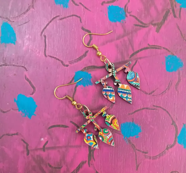 Artwork Wooden Earrings - three drops
