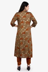Anima Mehndi & Mustard Rayon Printed Suit Set