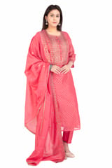 Zafiya Pink Chanderi Cotton Suit Set