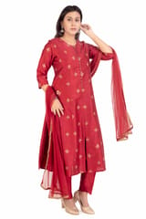 Shaima Maroon Poly Silk Cotton Suit Set