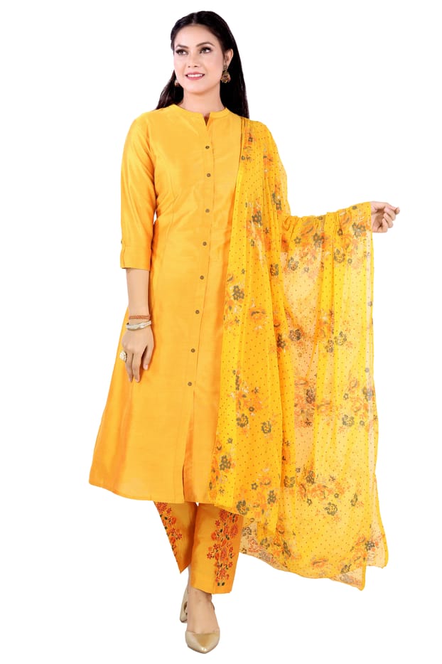Sheza Mustard Poly Silk Cotton Suit Set