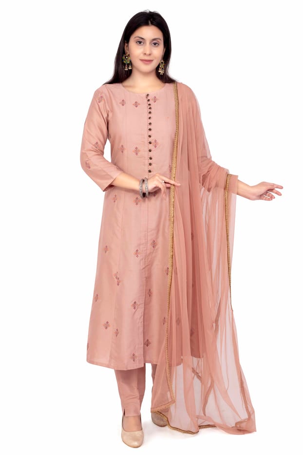 Swarupa Light Peach Poly Silk Cotton Suit Set