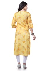 Suhana Yellow Rayon Printed & Embroidered A-Line Kurta