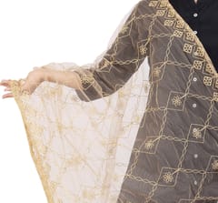 Women Gold-Coloured Embroidered Net Dupatta
