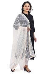 Women's Off White Embroidered Net Dupatta
