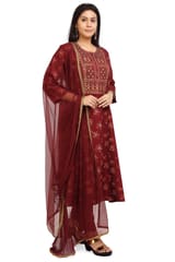 Sobina Maroon Cotton Embroidery Straight Suit Sets