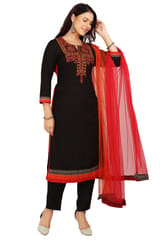Women's Darpana Black Rayon Embroidery Straight Suit Sets