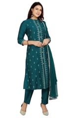 Usmina Green Poly Silk Embroidery Straight Suit Sets