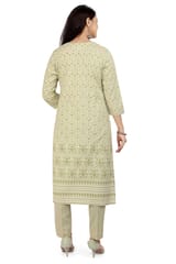 Varisha Pista Green Cotton Printed & Embroidery Kurta with Pant Set