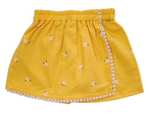 Snowflakes Girls Skort With Floral Print - Yellow