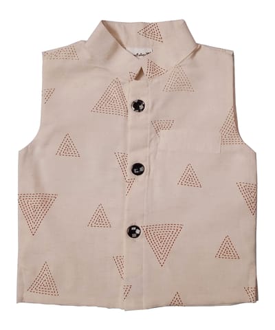 Snowflakes Boys Waist Coat With Triangle Print - Off White