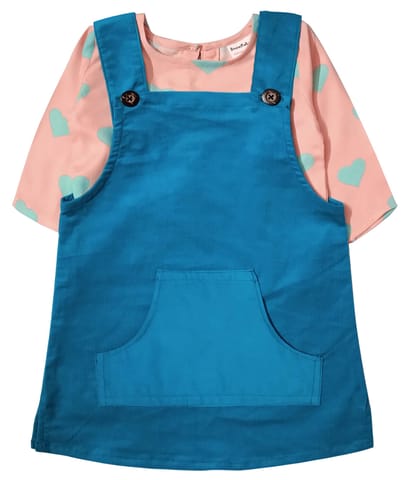 Corduroy Pinafore With Top Combo - Blue and Pink