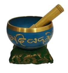 Bell Metal Singing Bowl: Dhyana Musical Instrument for Meditation, 4.5 Inches, Blue (12128)