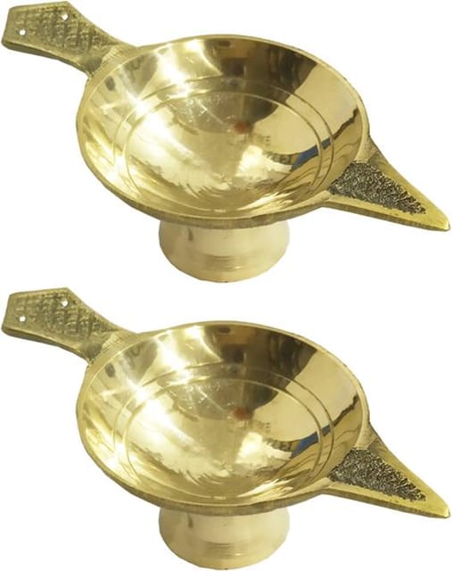 Brass Holy Lights Lamp: Set of 2 Oil Lamps, Diya, or Deepak for Daily Use or Festive Decor (12129)