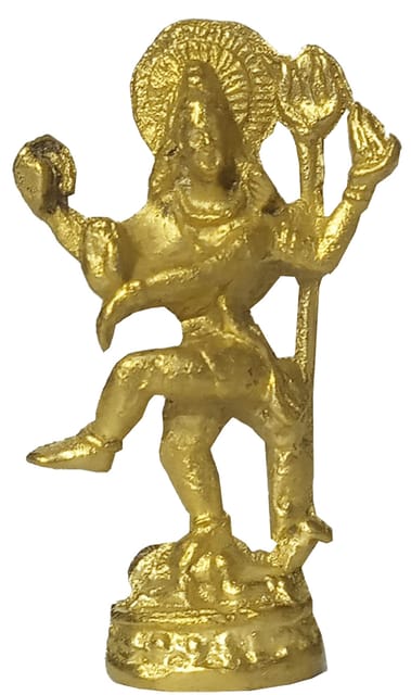 Rare Miniature Brass Idol Nataraj Siva in Cosmic Dance: Unique Collectible Gold Finish Statue (12143)