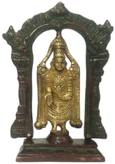 Brass Statue Lord Tirupathi Balaji Venkateswara Govinda Srinivasa in Mandapam: Unique Gold Copper Polish Full Idol (12153)