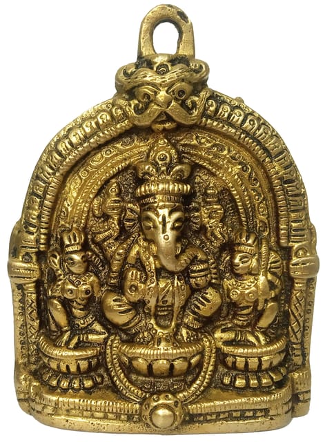 Brass Wall Hanging Statue Plaque: Ganesha Ganapathi Vinayak with Riddhi Siddhi (12168)
