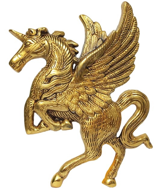 Metal Statue Flying Horse Pegasus : Gold Finish Wall Hanging for Doors, Entrance, Temple, Walls (12182)