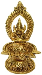Metal Oil Lamp Diya Chakra Ganesh: Unique Star Design Deepak (12194)