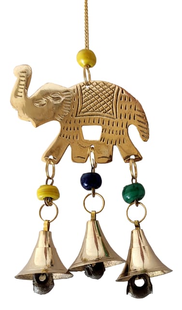 Brass Wall Hanging Elephant: Tinkling Bells Wind Chimes (12217)