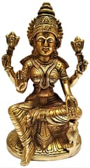 Brass Idol Ma Lakshmi, Hindu Goddess of Prosperity &Wealth: Collectible Statue (11568)