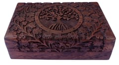 Wooden Jewellery Box 'Tree of Life': Handcarved Intricate Design (12235)
