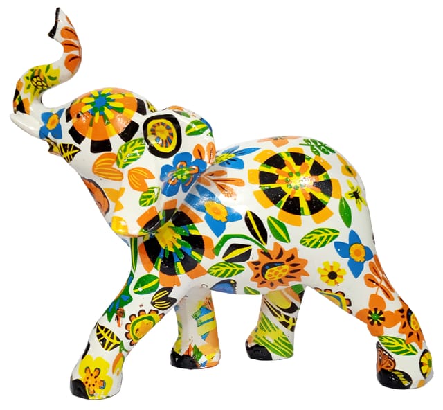 Resin Statue Funky Caravan Elephant: Natural Finish Wildlife Decor Colorful Showpiece (12251)