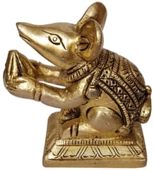 Brass Statue Ganesha Vahana Mooshak: Collectible Idol Mouse with Modak (12262)