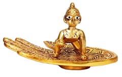 Metal Statue Krishna Laddoo Gopal on Palm (12268)