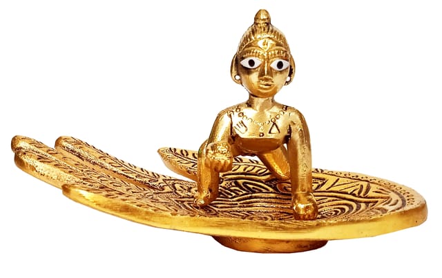 Metal Statue Krishna Laddoo Gopal on Palm (12268)