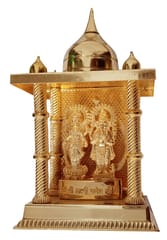 Metal Temple Lakshmi Ganesha: Table Top Mandir Golden Finish (12270)