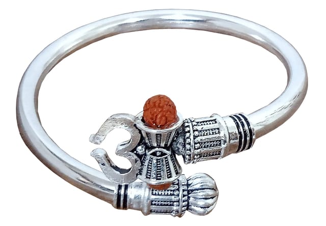 Metal Shiva Kada Bracelet with Trishul & Damru for Men or Women: Free Size & Adjustable (12287)