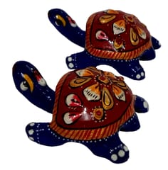 Enamelled Metal Miniature Tortoise Pair: Collectible Meenakari Art, Set of 2 Figurines (12289)