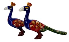 Enamelled Metal Miniature Peacock Pair: Colorful Meenakari Art, Set of 2 Figurines (12293)
