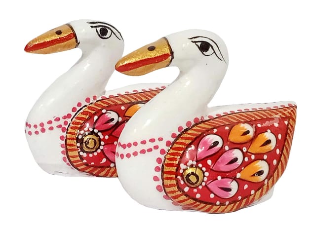 Enamelled Metal Miniature Duck Pair: Colorful Meenakari Art, Set of 2 Figurines (12297)