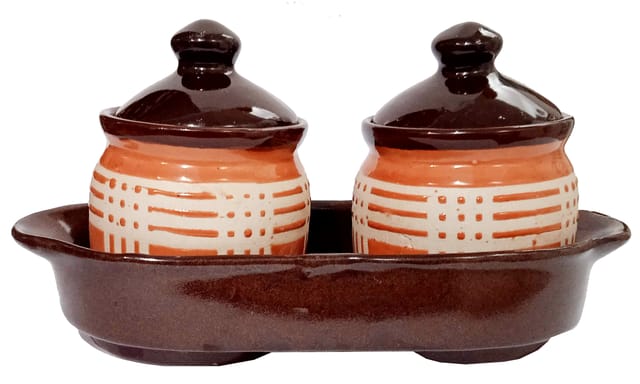 Ceramic Pickle Jar Set With Tray: Indian Souvenir (10056A)