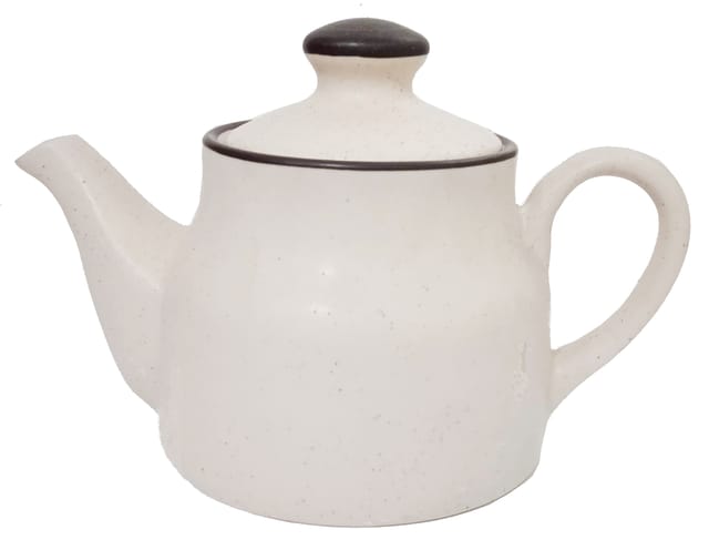 Ceramic Kettle In Rustic Studio Pottery: Artisan Handmade Glazed Tea Coffee Pot, White, 300 ml (12316)