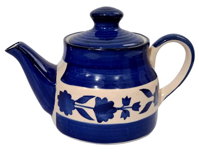 Ceramic Kettle In Rustic Studio Pottery: Artisan Handmade Glazed Tea Coffee Pot, Blue, 300 ml (12319)