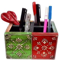 Wooden Desk Organizer for Pens, Mobile Phone Or Visiting Cards: Handpainted Office Table Accessory�(10743)