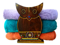 Wooden Towels Stand Napkin Holder Shelf: Funky Owl (12330)