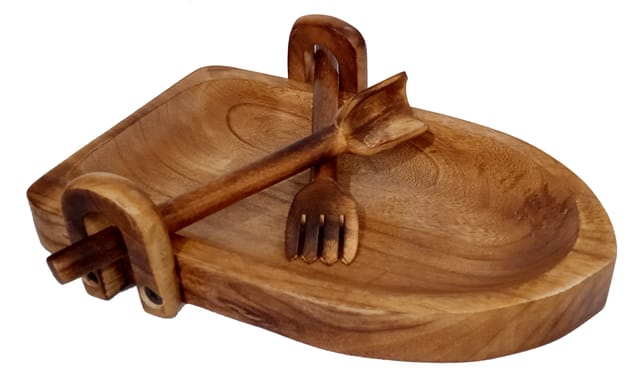 Wooden Snack Tray Platter For Serving Nuts, Candies Or Snacks: Rowing Boat Design With Fork Spoon(12334)