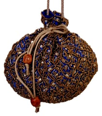 Potli Bag (Clutch, Drawstring Purse): Intricate Gold Thread & Sequin Embroidery Satchel, Blue (12338)�