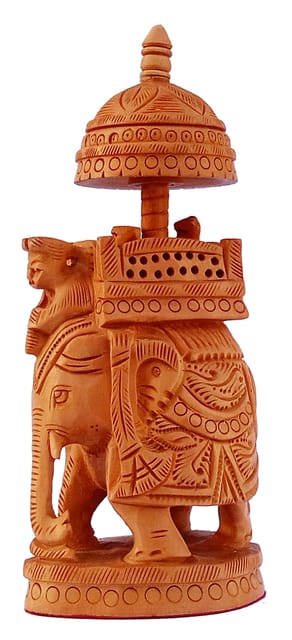 Wooden Elephant Statue with Rider on Throne Unique Indian  Idol (12342)