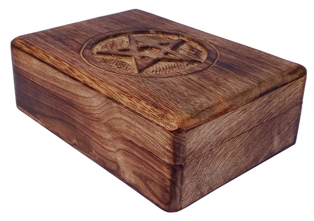 Wooden Decorative Box 'North Star': Handcarved Intricate Design (12344)