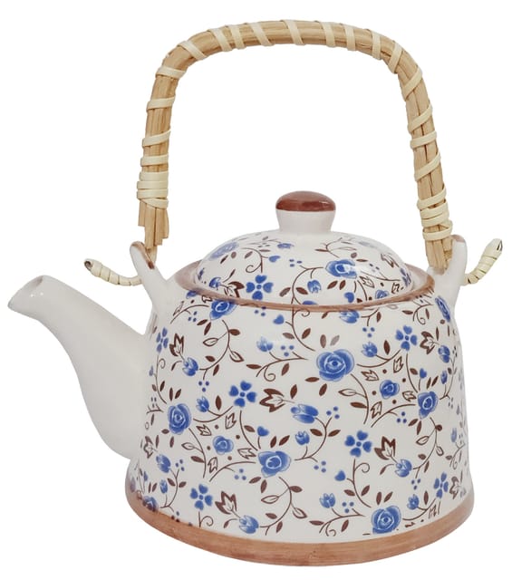 Ceramic Kettle 'Blue Bloom': 500 ml Tea Coffee Pot, Steel Strainer Included (12350)