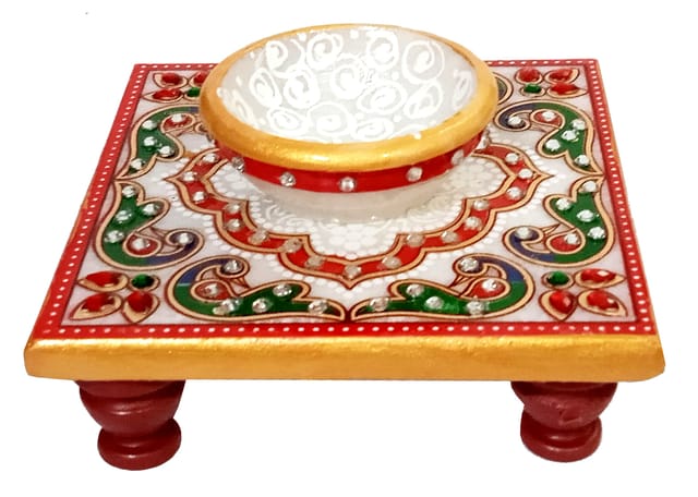 Marble Chowki & Diya: Decorative Oil Lamp For Home Temple Or Festival Decoration (12351)+B1566