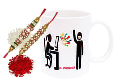 Rakhi Hamper: E-wishes Ceramic Mug, 2 Designer Rakhi & Roli Chawal (rakhi64a)