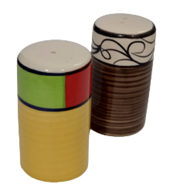 Ceramic Salt And Pepper Shaker Set: Ethnic Pattern (12367B)